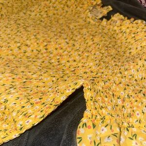 Bright yellow floral print, mini dress-stretchy!